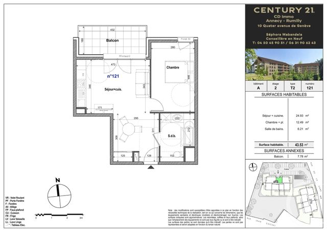 Appartement T2 à vendre - 2 pièces - 43.53 m2 - FAVERGES SEYTHENEX - 74 - RHONE-ALPES - Century 21 Cd Immo
