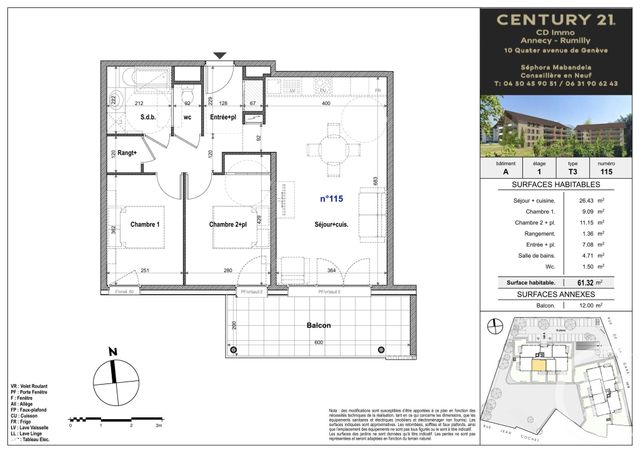 Appartement T3 à vendre - 3 pièces - 61.32 m2 - FAVERGES SEYTHENEX - 74 - RHONE-ALPES - Century 21 Cd Immo