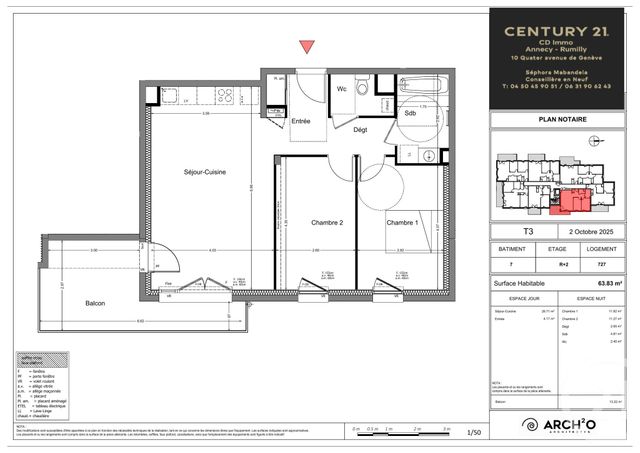 Appartement T3 à vendre - 3 pièces - 63.83 m2 - RUMILLY - 74 - RHONE-ALPES - Century 21 Cd Immo