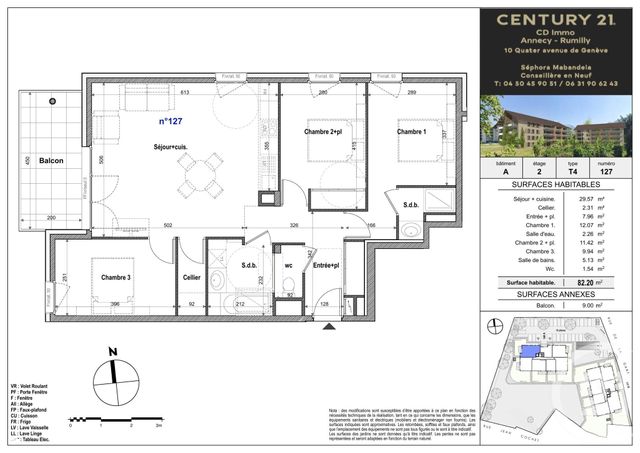 Appartement T4 à vendre - 4 pièces - 82.2 m2 - FAVERGES SEYTHENEX - 74 - RHONE-ALPES - Century 21 Cd Immo