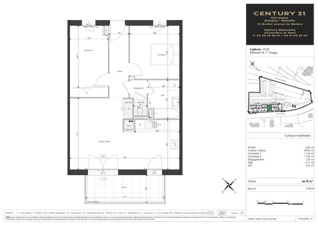 Appartement T3 à vendre - 3 pièces - 66.7 m2 - FAVERGES SEYTHENEX - 74 - RHONE-ALPES - Century 21 Cd Immo