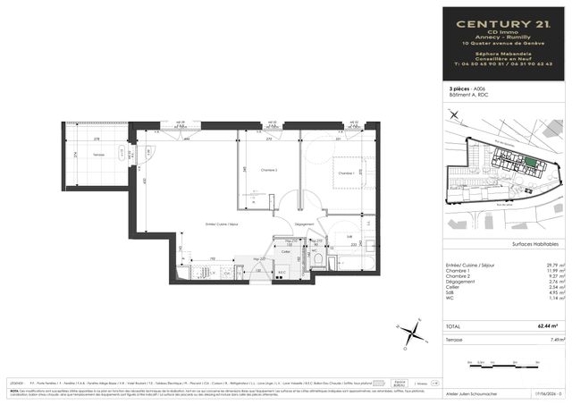 Appartement T3 à vendre - 3 pièces - 62.44 m2 - FAVERGES SEYTHENEX - 74 - RHONE-ALPES - Century 21 Cd Immo