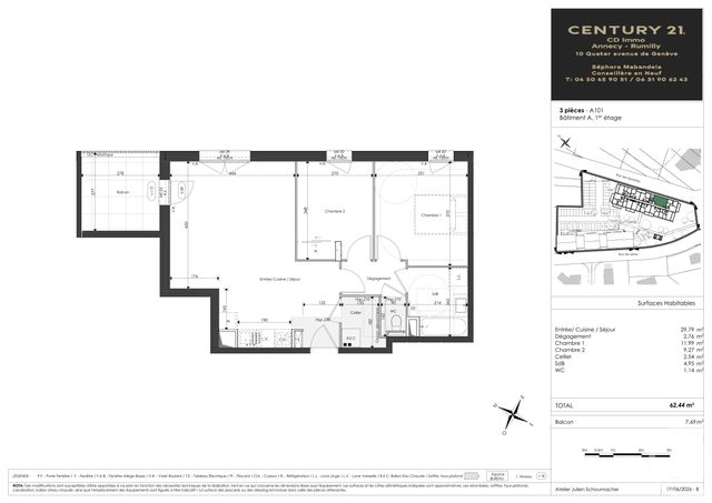Appartement T3 à vendre - 3 pièces - 62.44 m2 - FAVERGES SEYTHENEX - 74 - RHONE-ALPES - Century 21 Cd Immo