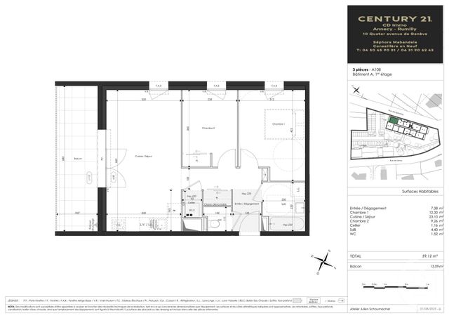 Appartement T3 à vendre - 3 pièces - 59.12 m2 - FAVERGES SEYTHENEX - 74 - RHONE-ALPES - Century 21 Cd Immo