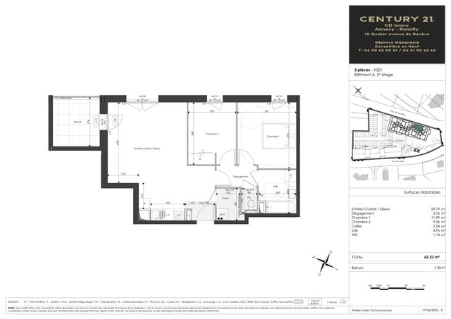 Appartement T3 à vendre - 3 pièces - 62.53 m2 - FAVERGES SEYTHENEX - 74 - RHONE-ALPES - Century 21 Cd Immo