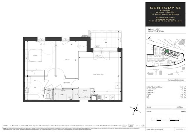 Appartement T3 à vendre - 3 pièces - 63.76 m2 - FAVERGES SEYTHENEX - 74 - RHONE-ALPES - Century 21 Cd Immo