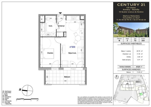 Appartement T2 à vendre - 2 pièces - 41.81 m2 - FAVERGES SEYTHENEX - 74 - RHONE-ALPES - Century 21 Cd Immo