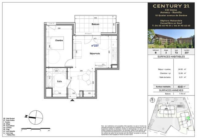 Appartement T2 à vendre - 2 pièces - 43.63 m2 - FAVERGES SEYTHENEX - 74 - RHONE-ALPES - Century 21 Cd Immo