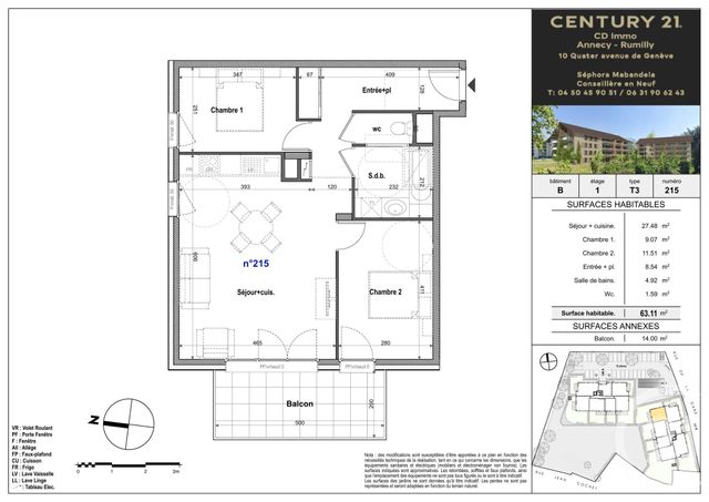 Appartement T3 à vendre - 3 pièces - 63.11 m2 - FAVERGES SEYTHENEX - 74 - RHONE-ALPES - Century 21 Cd Immo