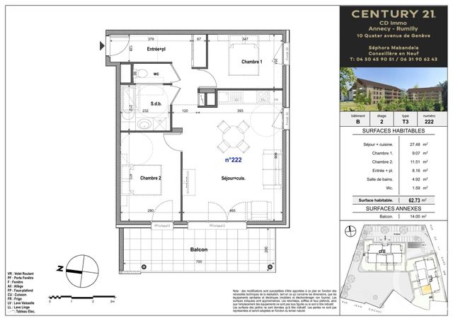 Appartement T3 à vendre - 3 pièces - 62.73 m2 - FAVERGES SEYTHENEX - 74 - RHONE-ALPES - Century 21 Cd Immo