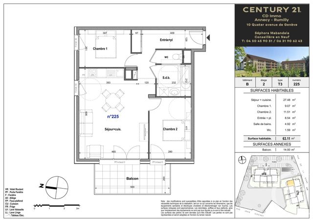 Appartement T3 à vendre - 3 pièces - 63.11 m2 - FAVERGES SEYTHENEX - 74 - RHONE-ALPES - Century 21 Cd Immo