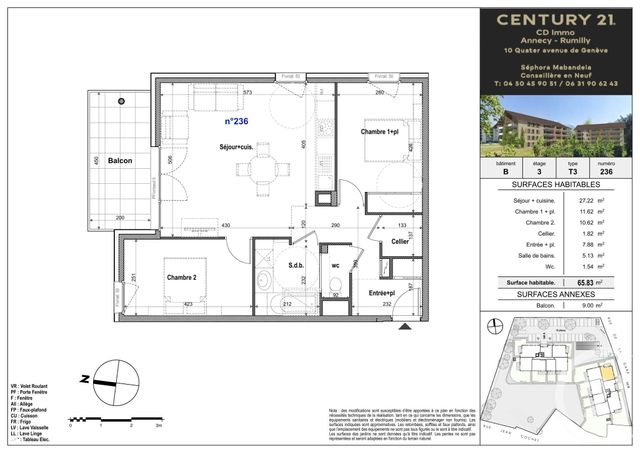 Appartement T3 à vendre - 3 pièces - 65.86 m2 - FAVERGES SEYTHENEX - 74 - RHONE-ALPES - Century 21 Cd Immo